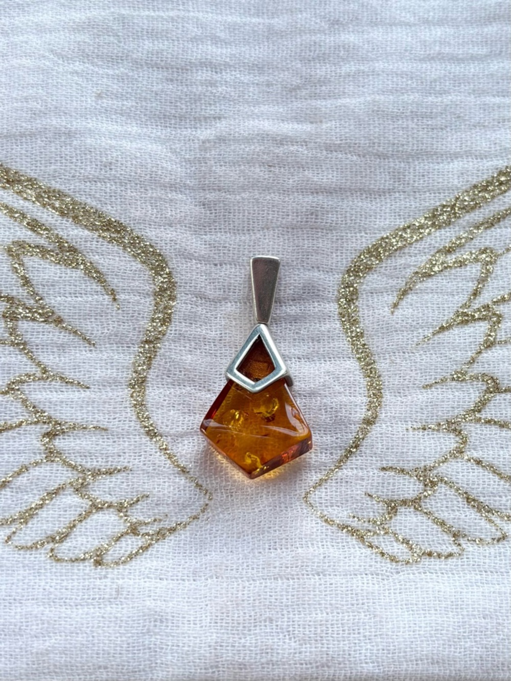 Amber Gemstone Pendant Necklace - Honey Amber with Silver Bail